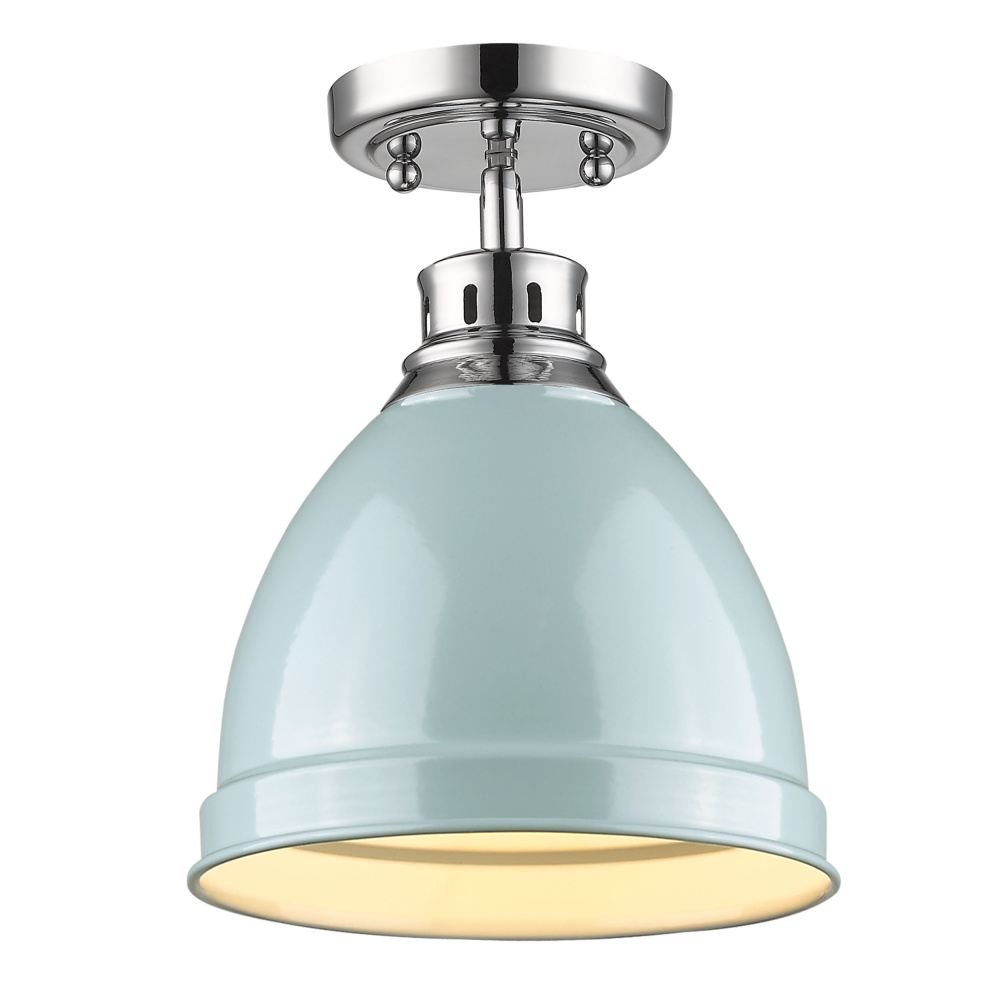 Wry Lighting Duncan 1-light Flush Mount in Chrome and Seafoam shade